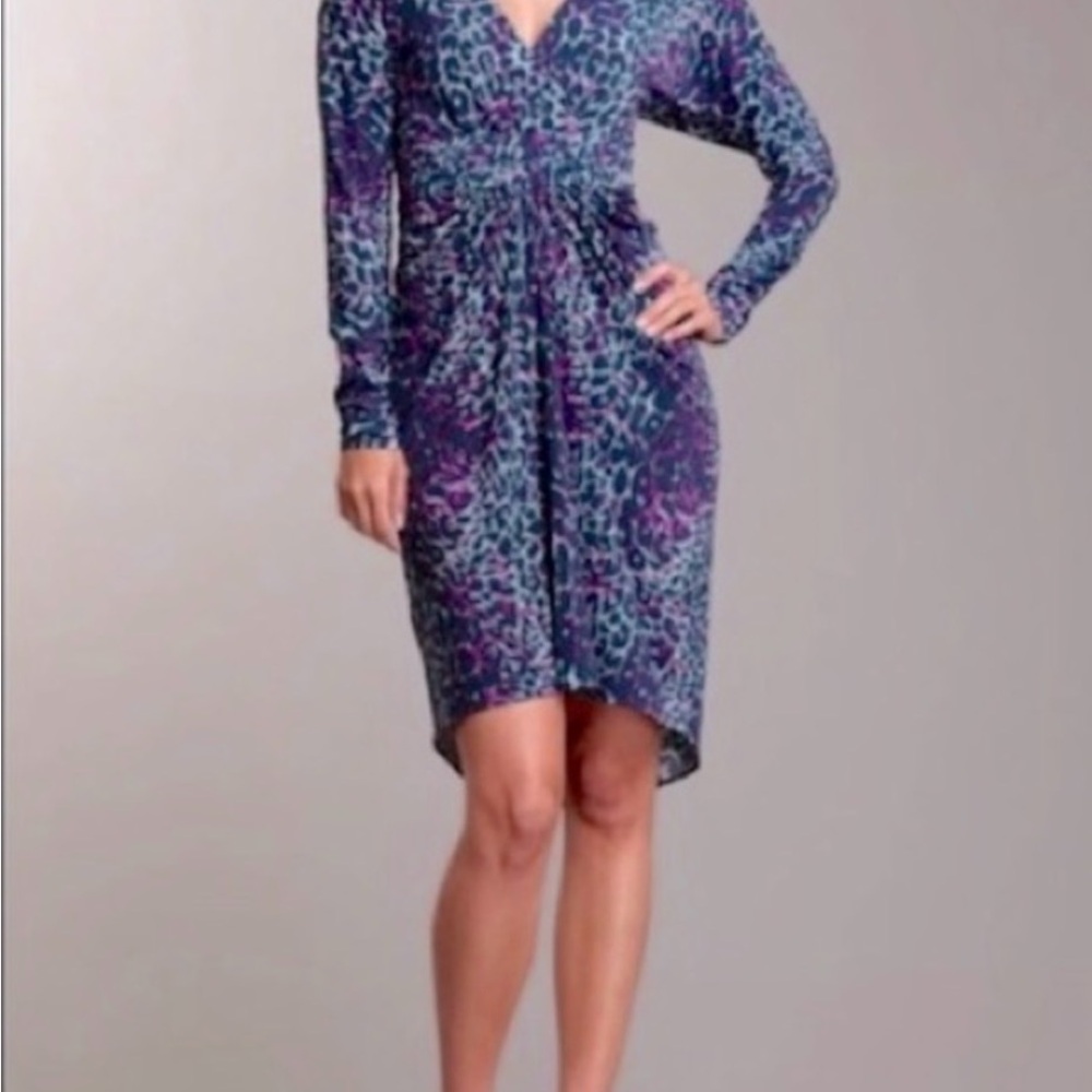 BCBGMaxAzria Black and Purple Long Sleeve Dress